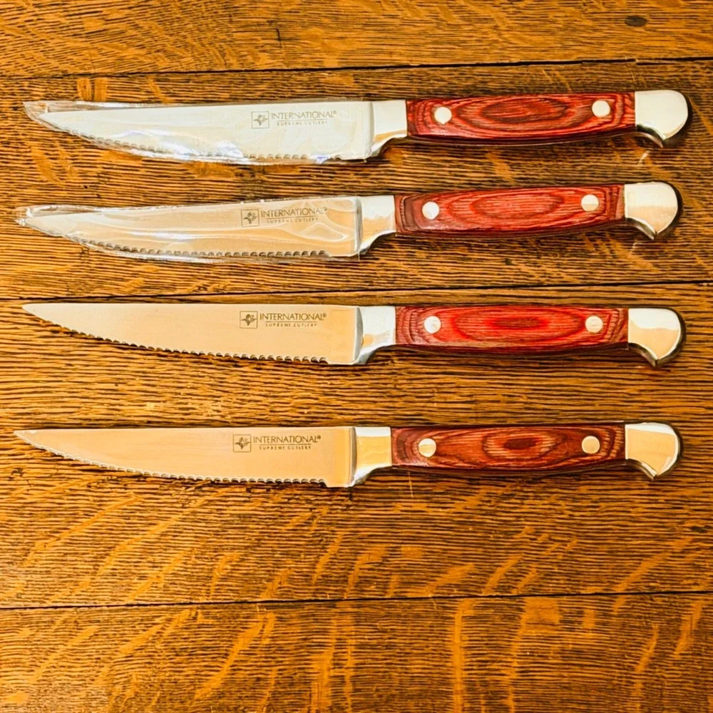 International Supreme Cutlery 4‎ Piece Steak Knife Set Red Pakkawood Wood Box